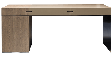 Light-colored wooden Brussels Desk with three drawers and a cabinet for stylish storage