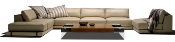 Bulgari Sofa modern sectional with chaise lounge and sleek wooden coffee table