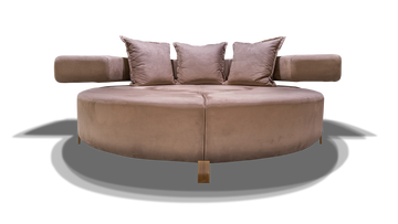 Beige Nice Round Sofa with modular design, three back cushions, and two side ottomans
