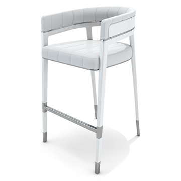 White Callista Counter Bar Chair with leather seat and silver frame for stylish seating