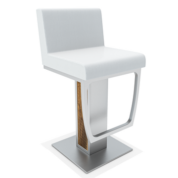 Modern white Verona Swivel Counter Bar Stool with wooden accent and square metal base
