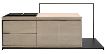 Light-colored wooden York Valet dresser with drawers, cabinet doors, and compartmentalized storage