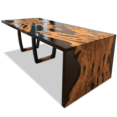 Black Feronia Semi-Waterfall Olive Wood Dining Table