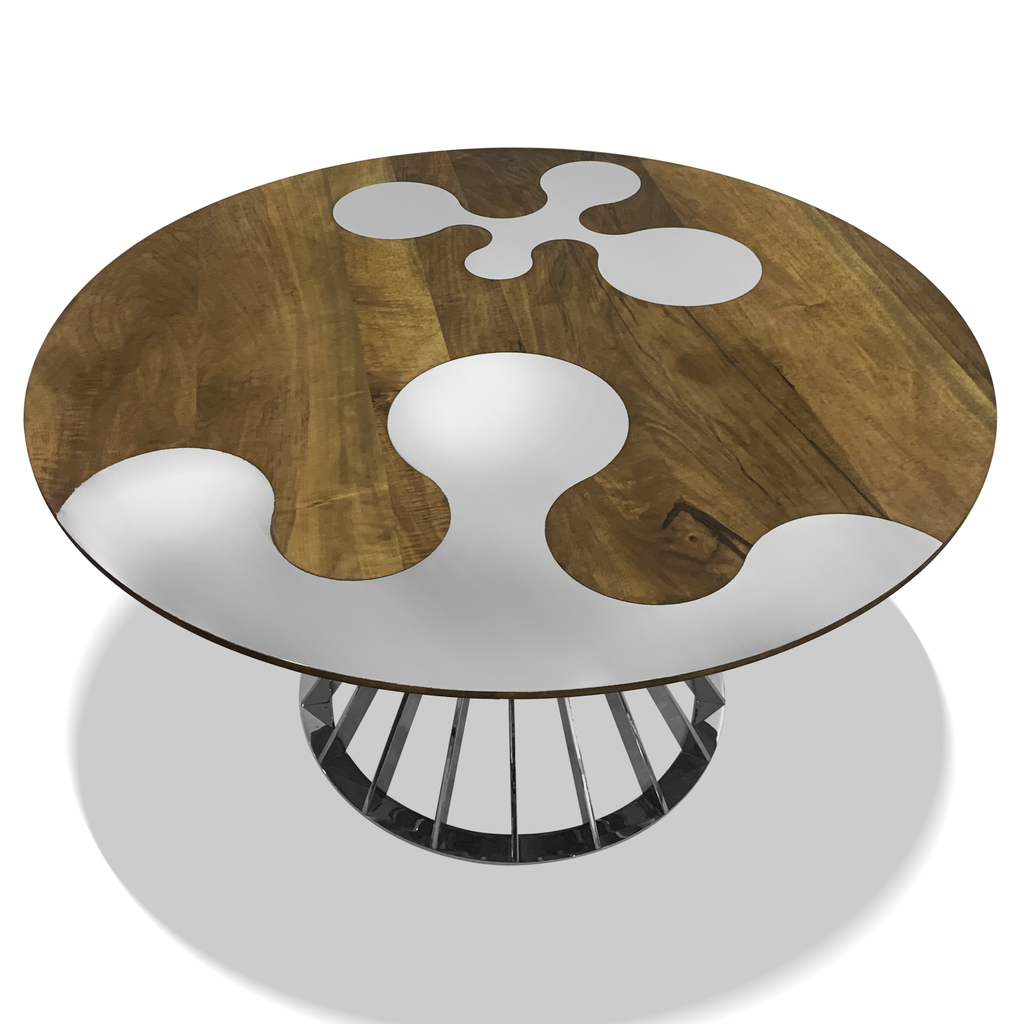 Amiata Stainless Steel & Walnut Round Dining Table - ARDITI