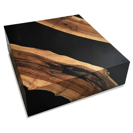 Black Monoblock Walnut Wood River Square Coffee Table