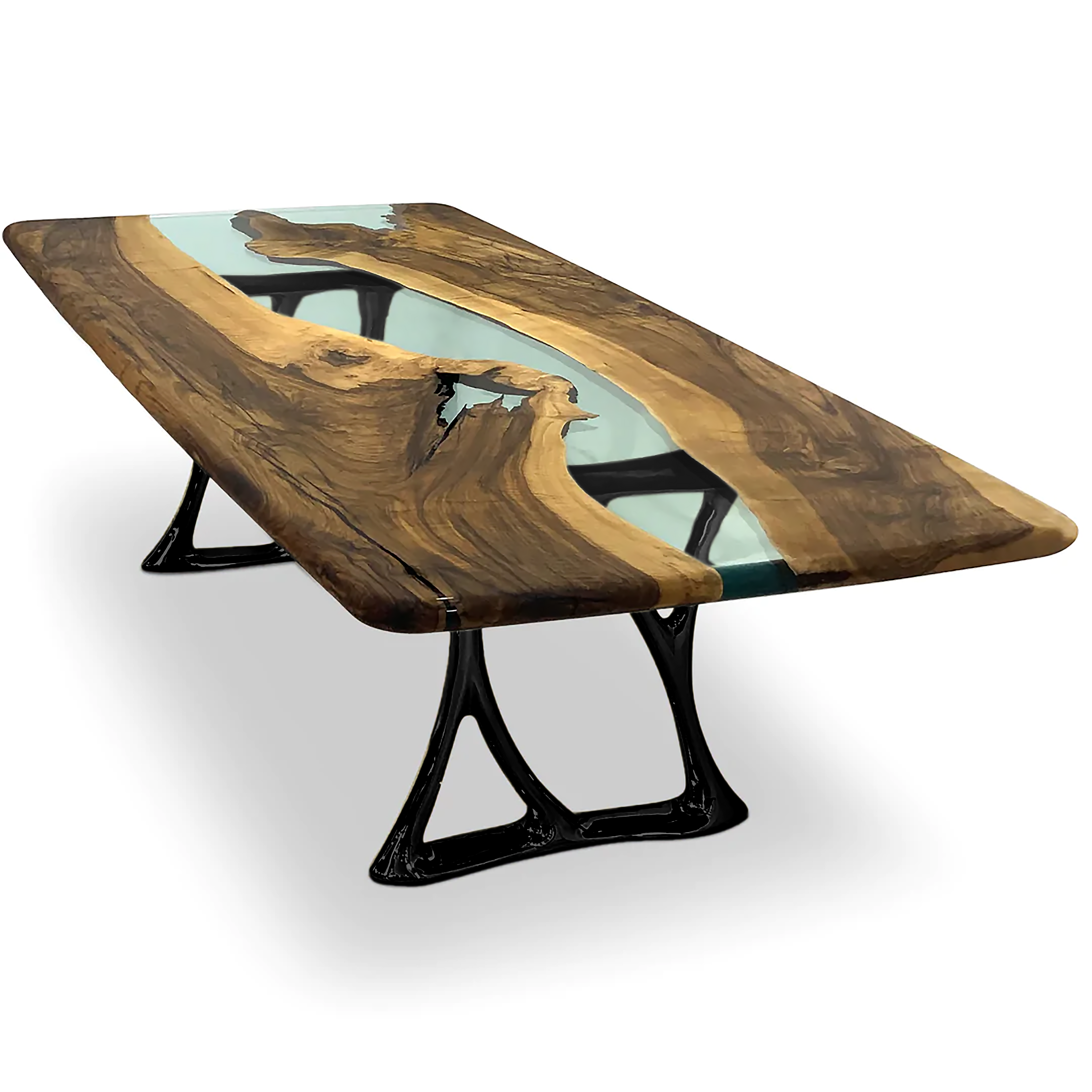 Aquamarine Pheraea Walnut Wood River Dining Table